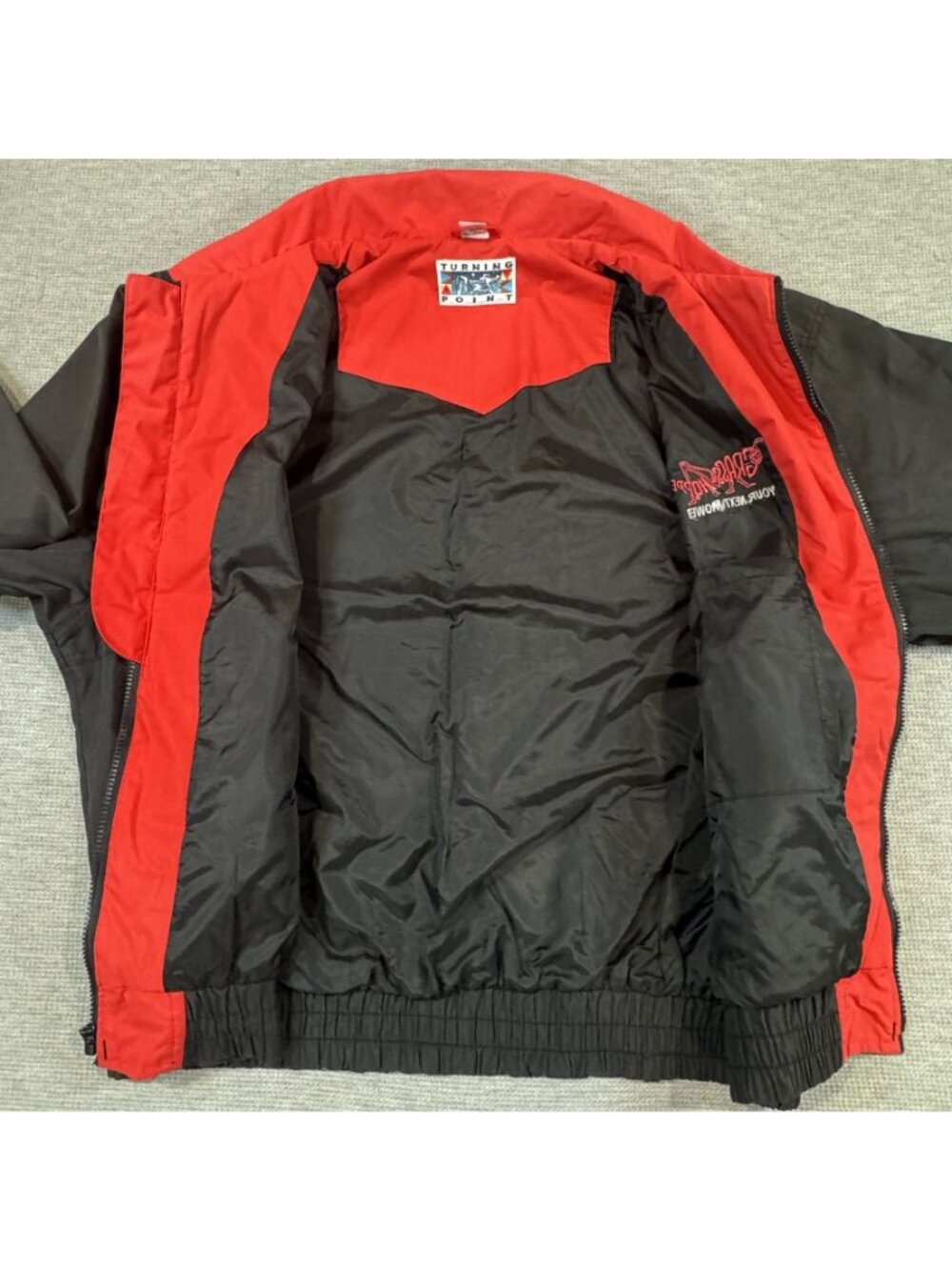 Vintage Turning Point Grasshopper Your Next Mower Jacket Size XL Black Red Pocke - Picture 3 of 16
